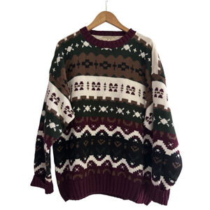 Cabin Fair Isle Sweater Nordic Western Knit Cozy Grandpa Aesthetic